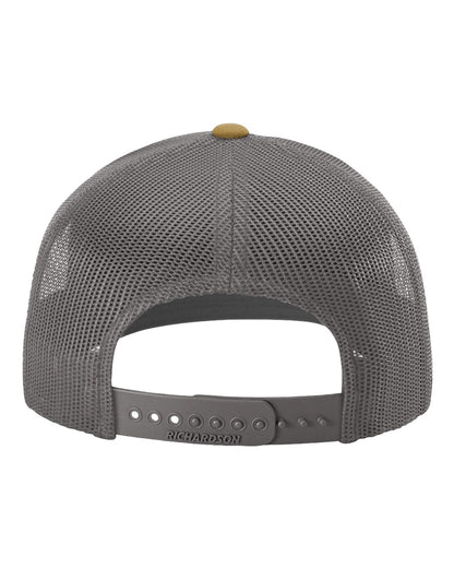 Richardson 112 Snapback Trucker Cap - Mink Beige/ Charcoal/ Amber Gold Leather Patch